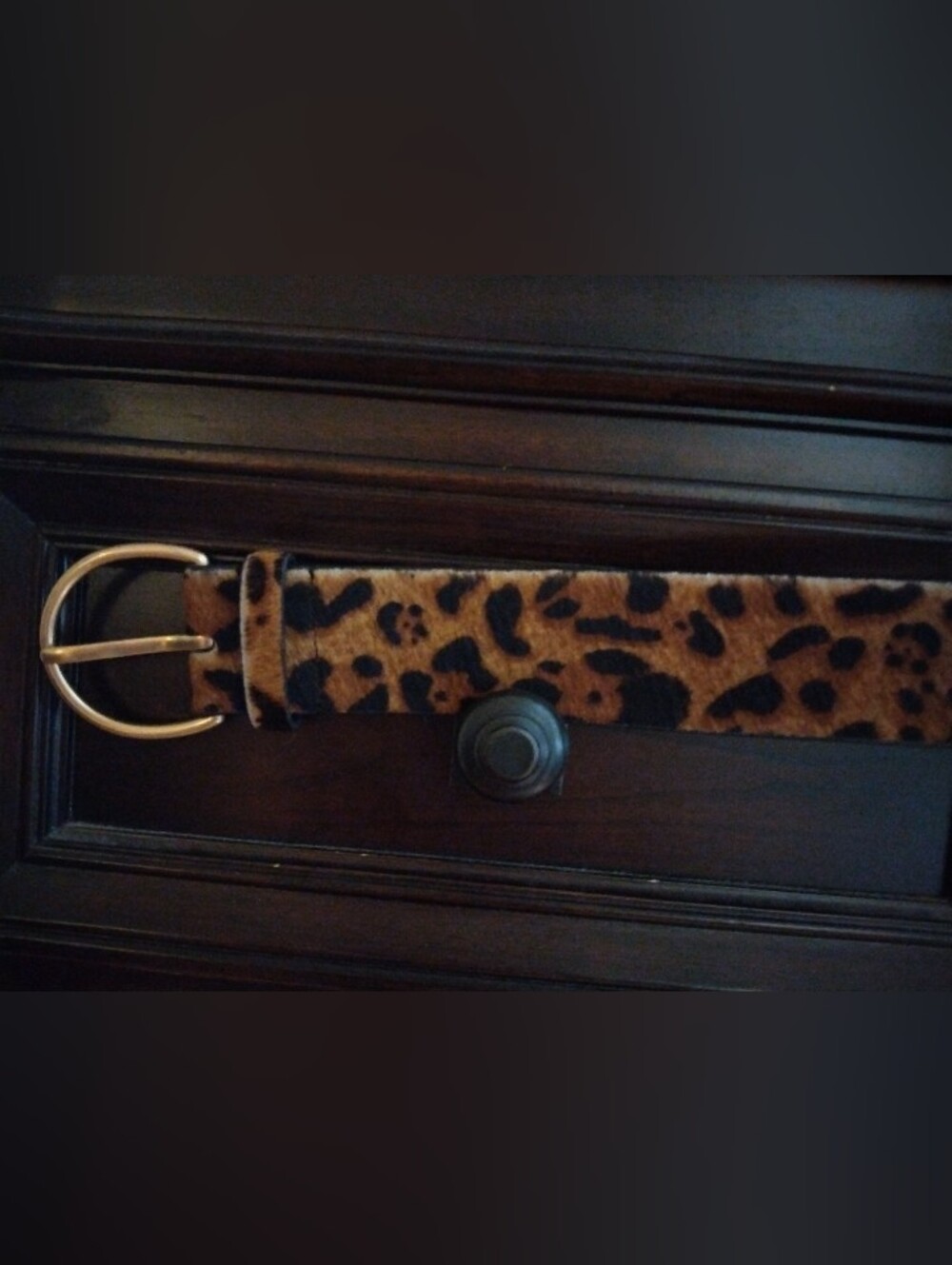 CABI Leopard Print Calf Hair Genuine Leather Belt (Size:M)